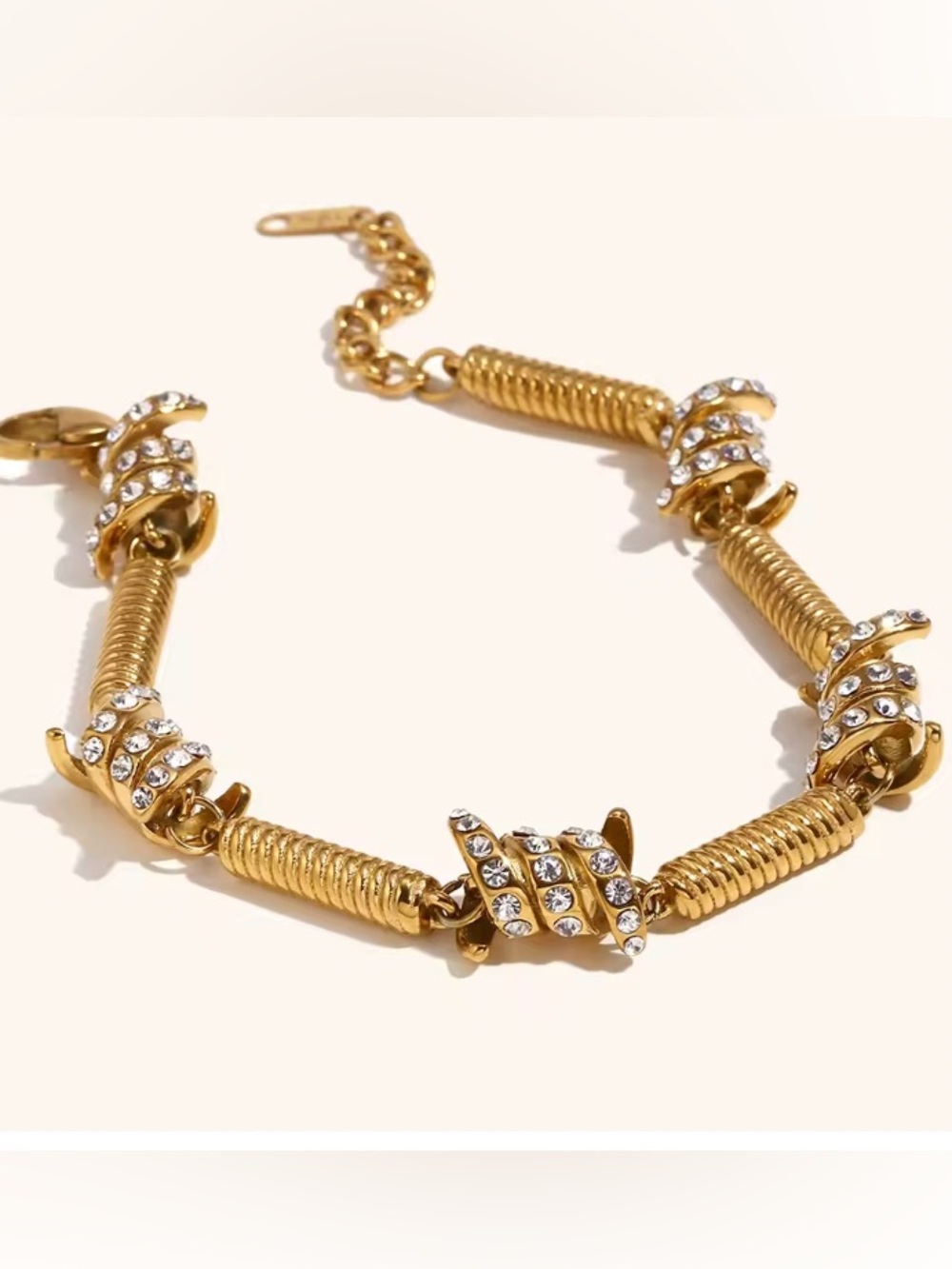 Gold Barbell Bracelet w/ clear crystals